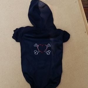 Dog hoodie heart crossbones rhinestones Halloween